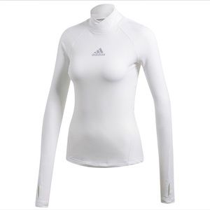 Adidas White Alphaskin Long Sleeve Climawarm Mock Neck Top Size Small